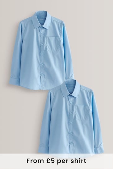 Blue Regular Fit 2 Pack Long Sleeve School Shirts (3-17yrs)