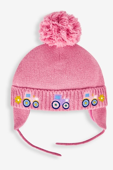 JoJo Maman Bébé Pink Tractor Embroidered Hat