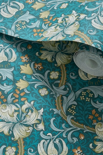 Morris & Co Teal Blue Golden Lily Wallpaper