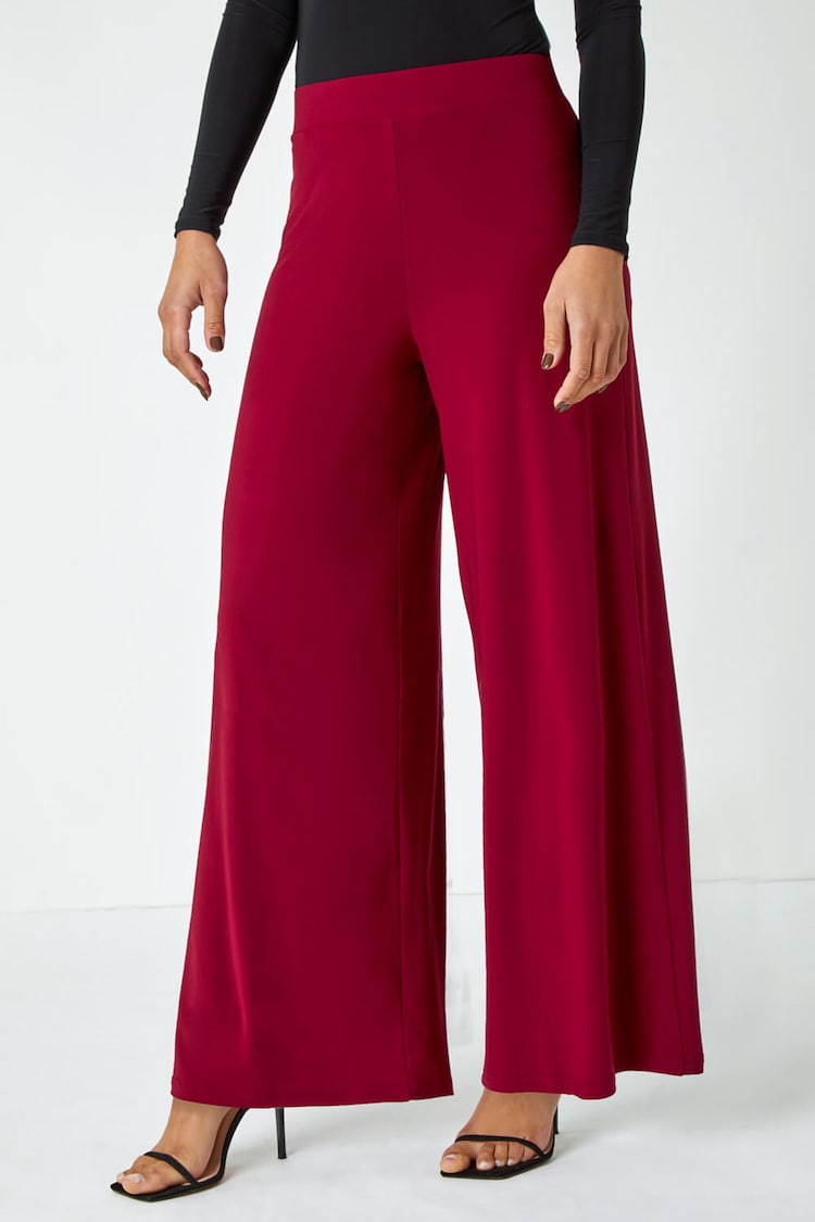 Roman Burgundy Red Wide Leg Stretch Trousers - Image 1 of 5