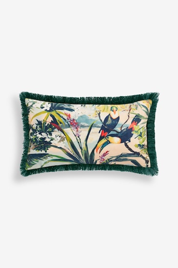 Clarke & Clarke Green Tropical Toucan Velvet Cushion
