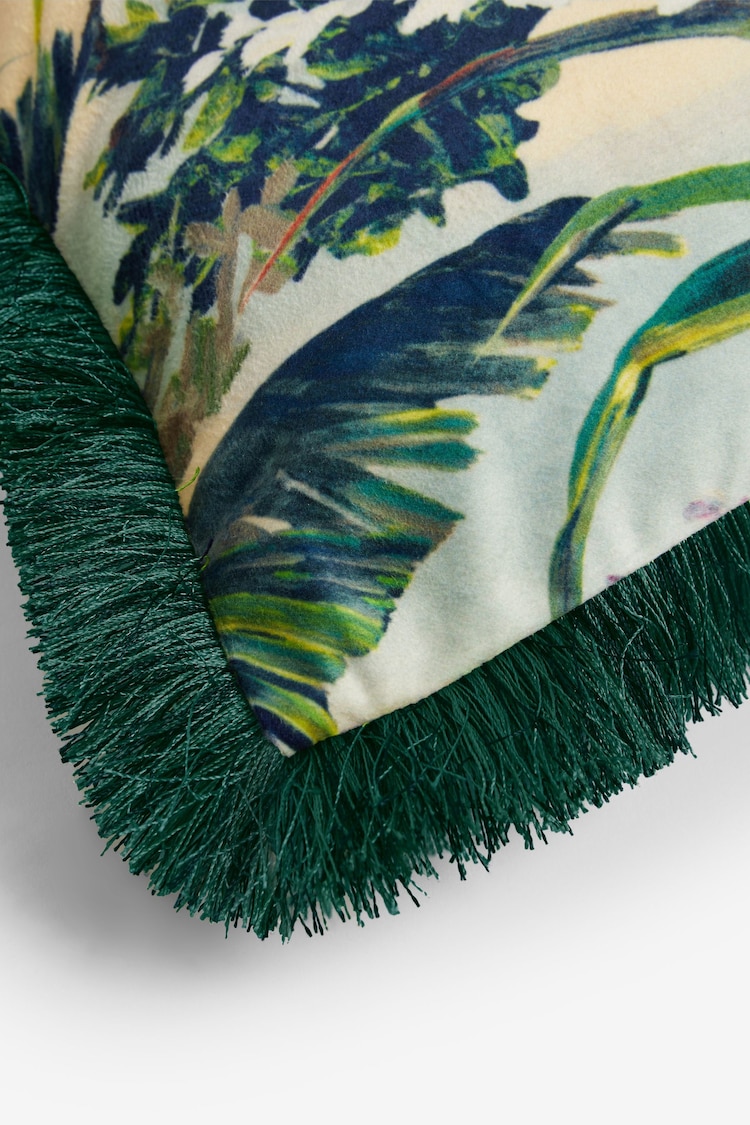 Clarke & Clarke Green Tropical Toucan Velvet Cushion - Image 4 of 4