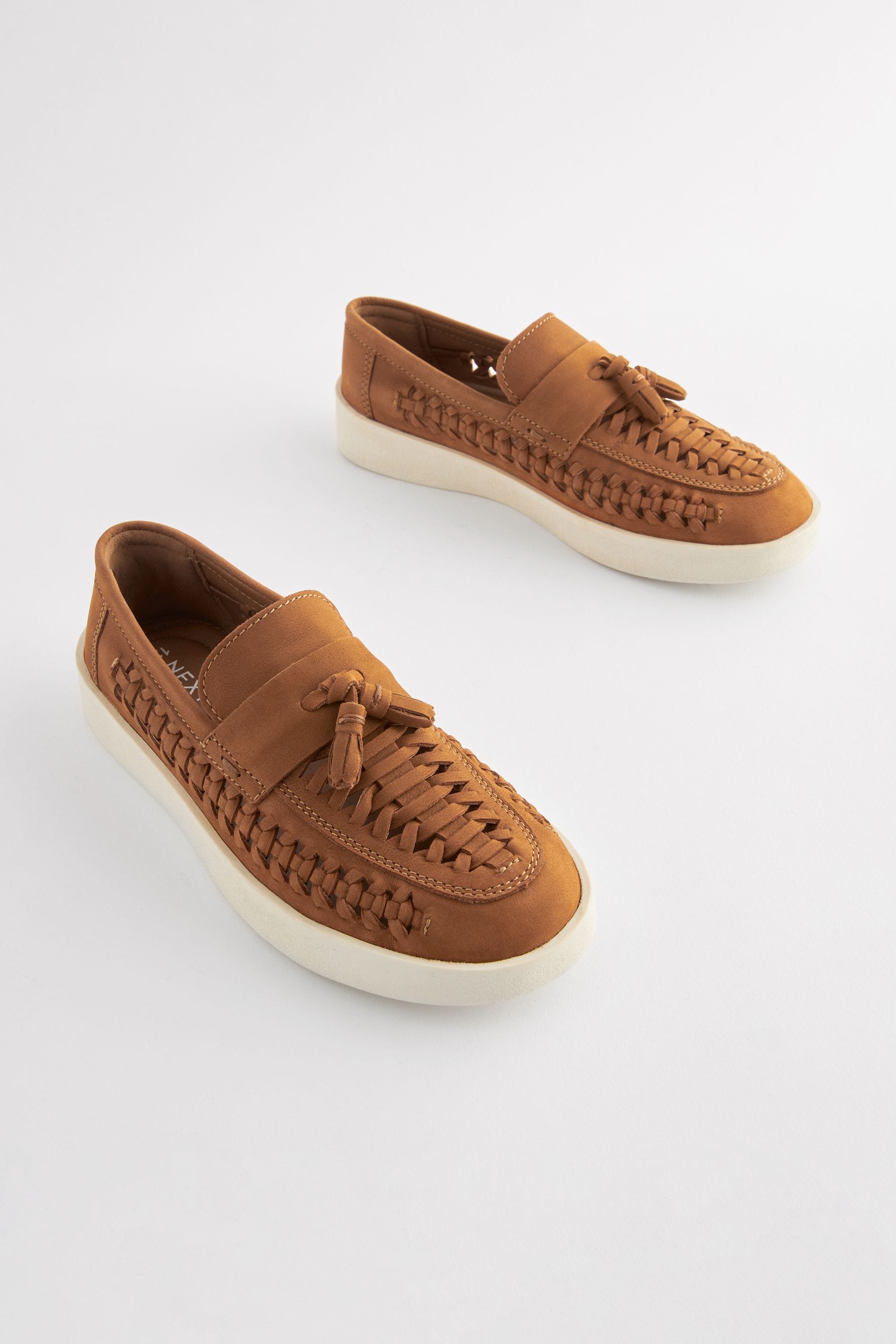 Buy Tan Brown Woven Leather Tassel Loafers from Next Mexico