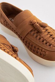 Tan Brown Woven Leather Tassel Loafers - Image 5 of 5