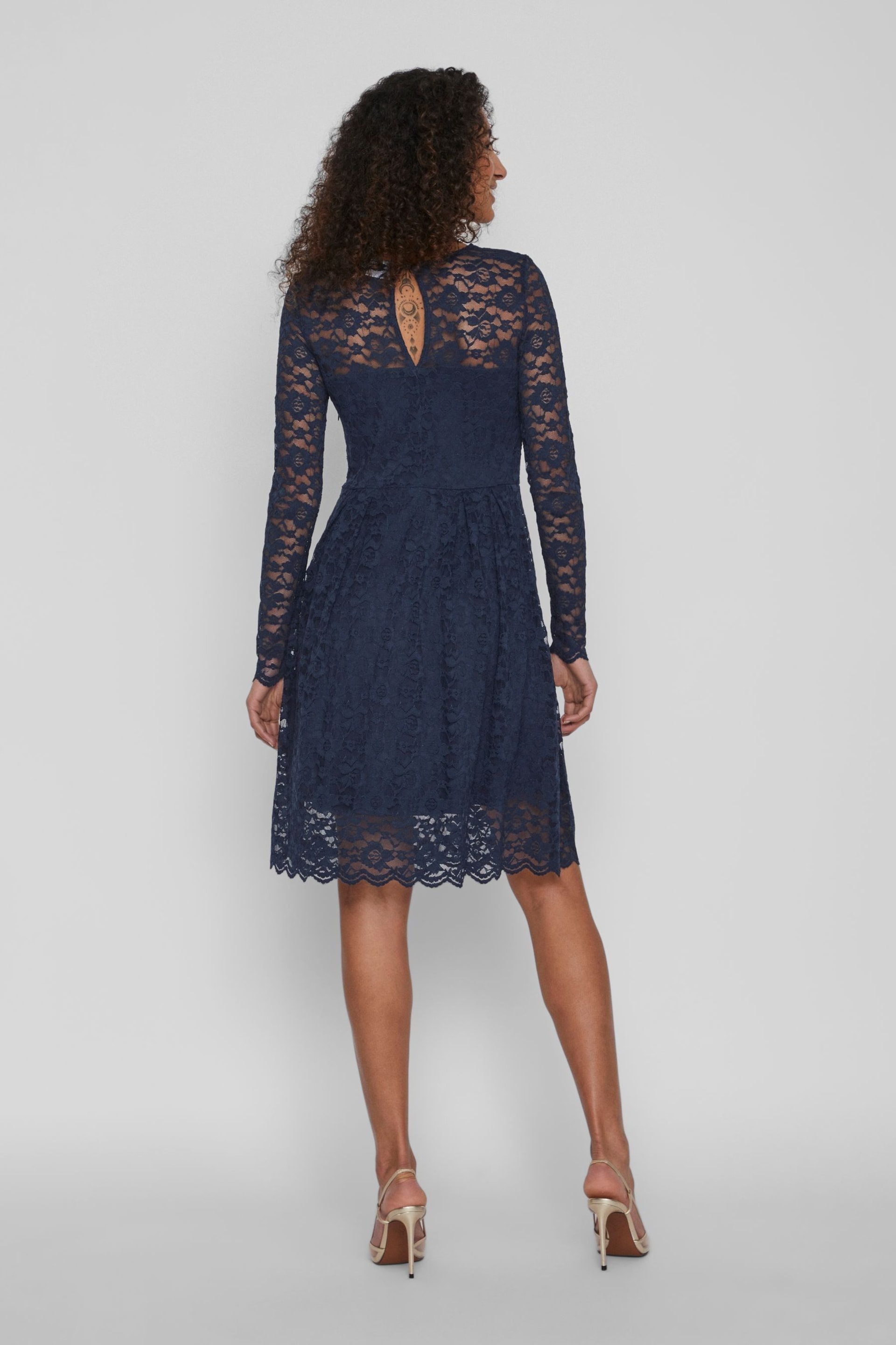 VILA Blue Long Sleeve Lace Dress - Image 2 of 5