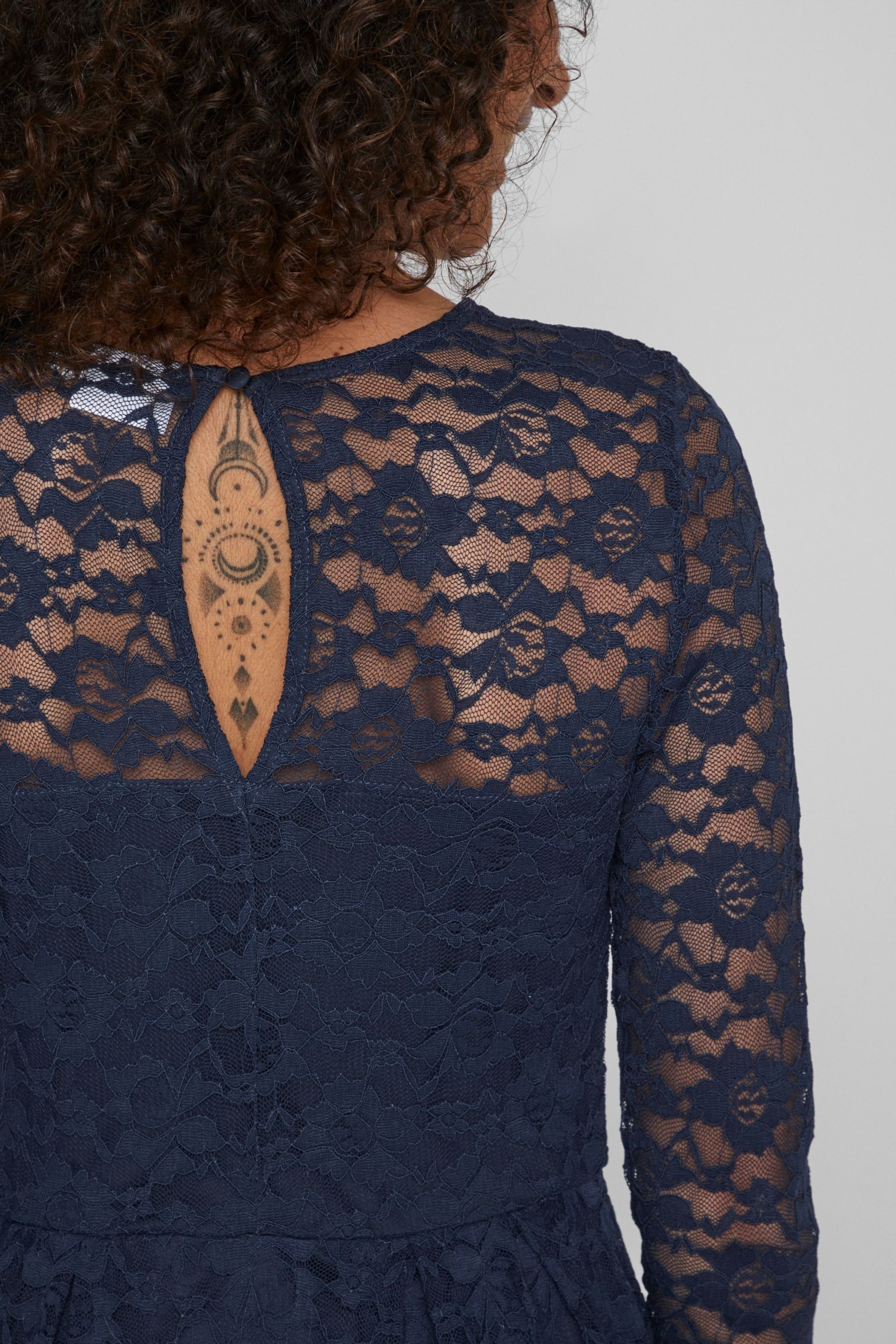 VILA Blue Long Sleeve Lace Dress - Image 4 of 5