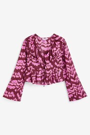 Pink/Red Tie Front Ruffle Long Sleeve Blouse - Image 4 of 5