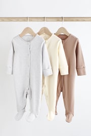 Neutral Cotton Baby Sleepsuits 3 Pack (0-3yrs) - Image 1 of 9