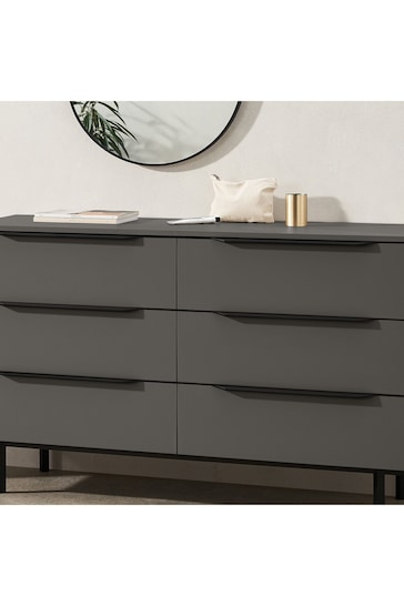 MADE.COM Graphite Grey Damien Walnut Effect Wide Chest of Drawers