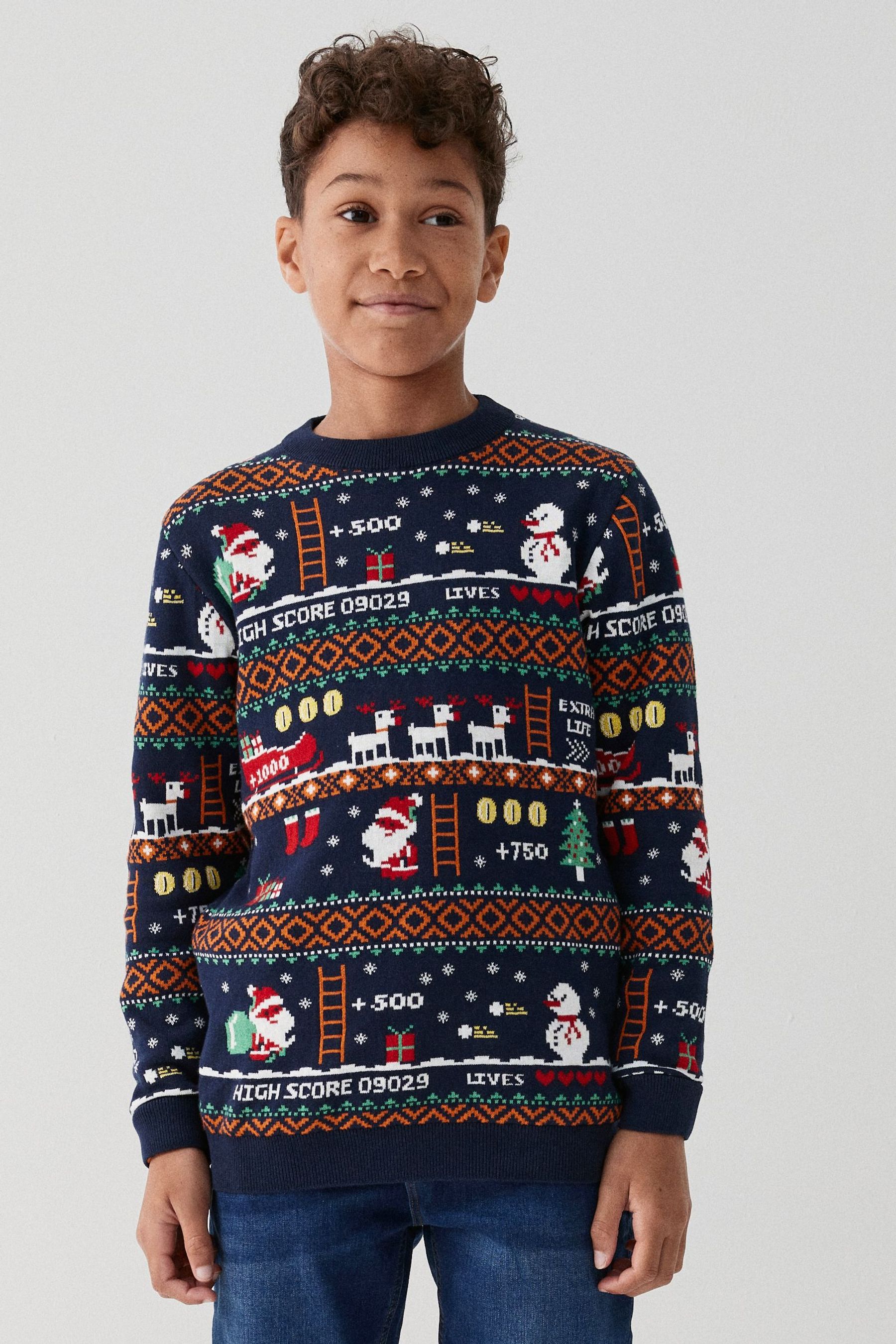 Buy Navy Blue Gaming Santa Boys Knitted Christmas Cotton Jumper 3 16yrs from Next Luxembourg
