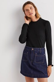 Boden Black Supersoft Frill Detail Top - Image 1 of 6