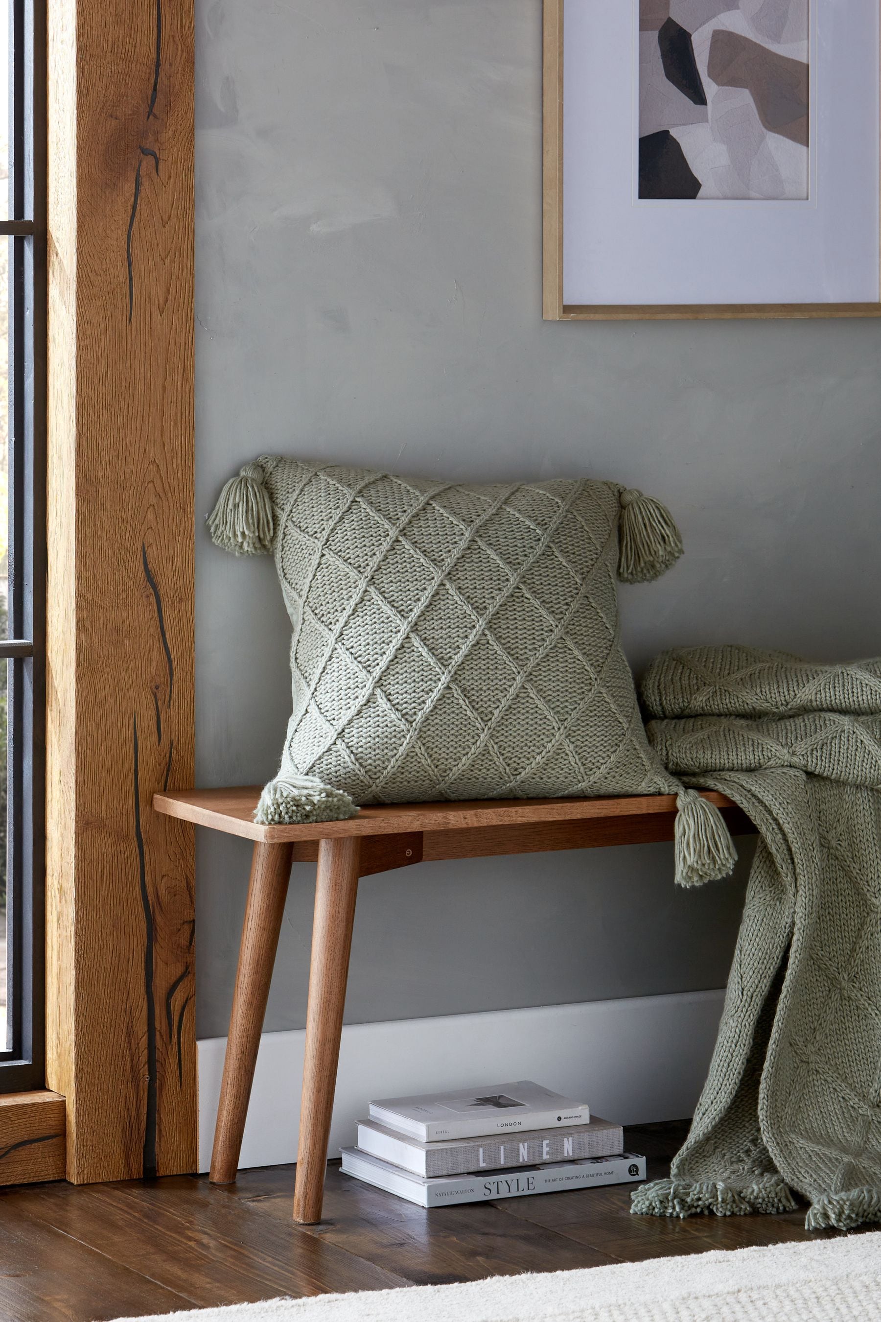 Buy Sage Green Knitted Tassel Trim 50 x 50 Cushion from Next South Africa