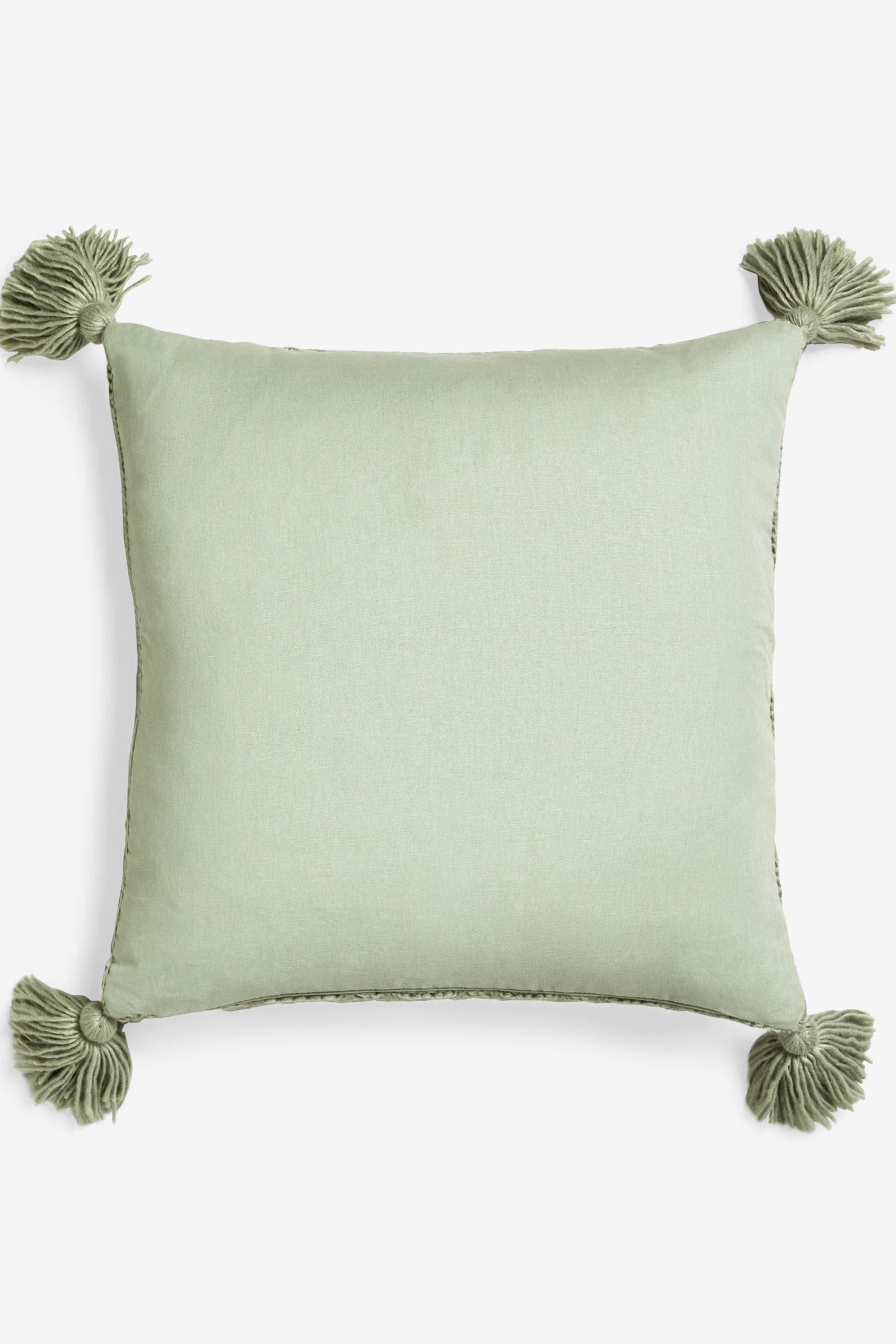 Sage Green Knitted Tassel Trim 50 x 50 Cushion