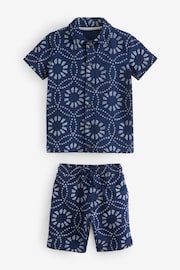 Navy Blue Batik Print Jersey Shirt and Shorts Set (3-16yrs) - Image 1 of 3