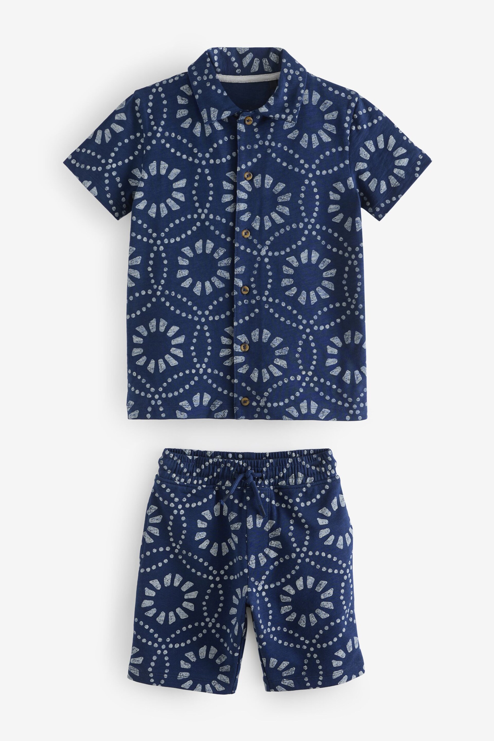 Navy Blue Batik Print Jersey Shirt and Shorts Set (3-16yrs) - Image 1 of 3