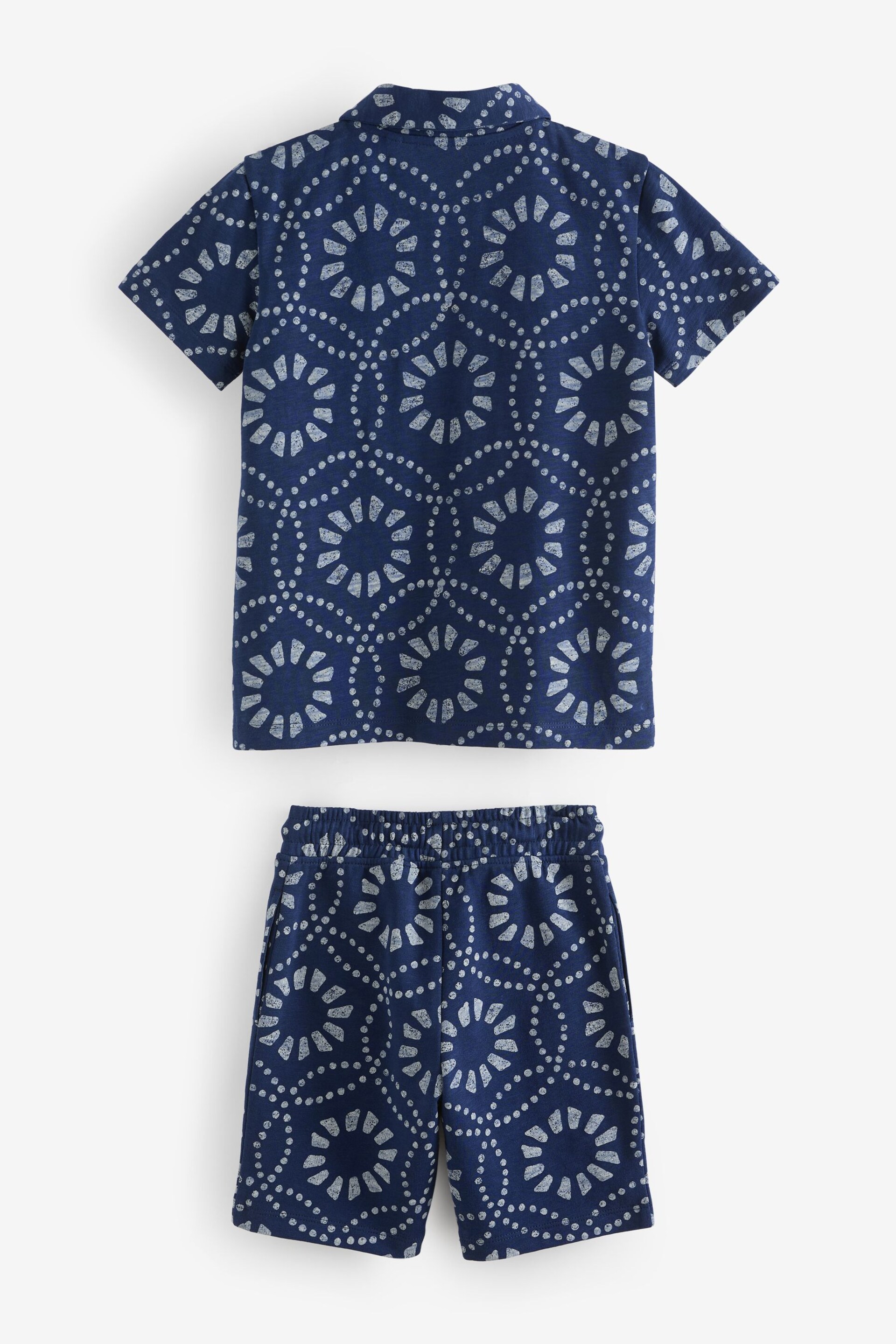 Navy Blue Batik Print Jersey Shirt and Shorts Set (3-16yrs) - Image 2 of 3
