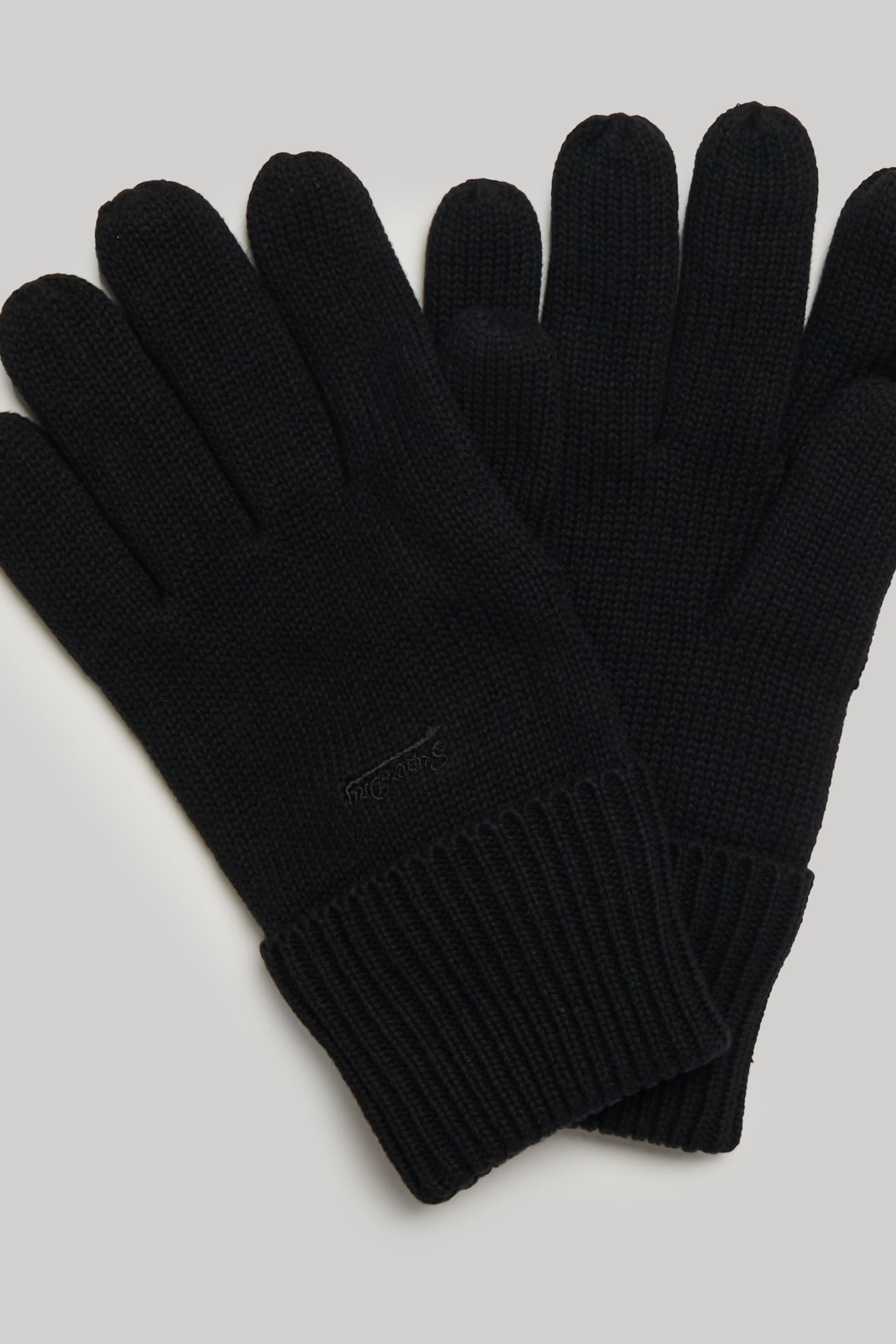 Superdry Black Knitted Logo Gloves - Image 2 of 3