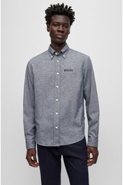 BOSS Blue Yarn Detail Long Sleeve Shirt - Image 1 of 6