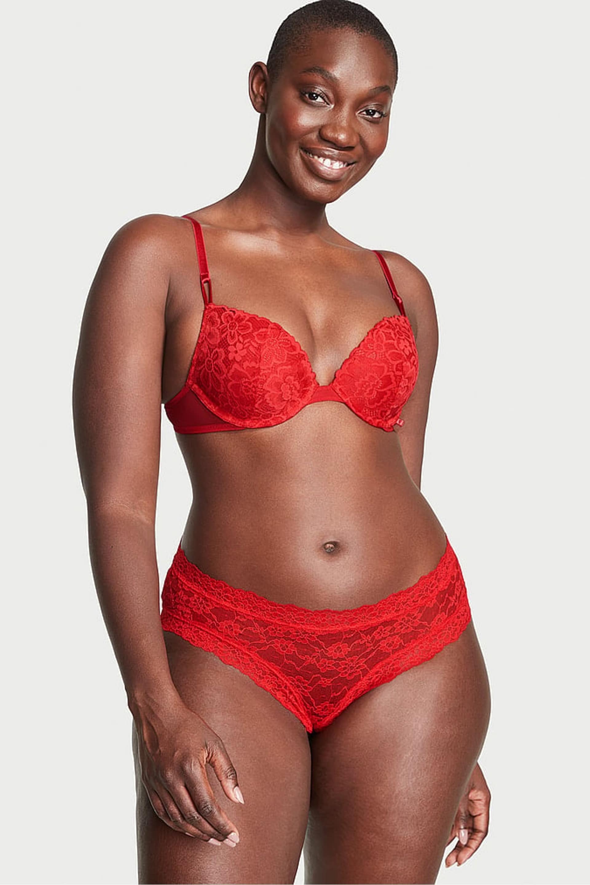 Victoria's Secret Lipstick Red Cheeky Posey Lace Knickers - Image 1 of 3