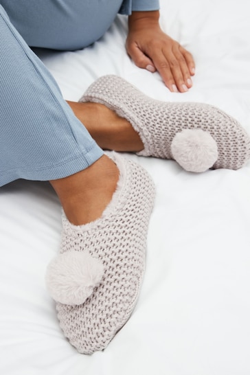 Grey Knitted Footsie Slippers