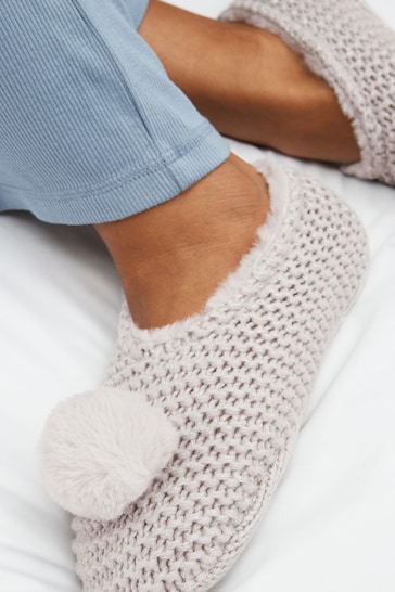 Grey Knitted Footsie Slippers