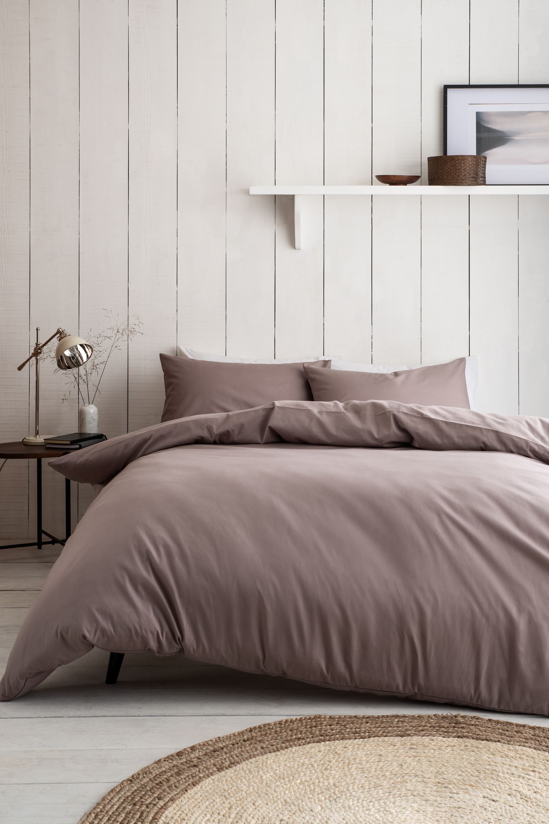 Taupe Brown Cotton Rich Plain Duvet Cover and Pillowcase Set