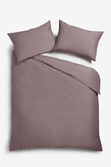 Brown Taupe Cotton Rich Plain Duvet Cover and Pillowcase Set