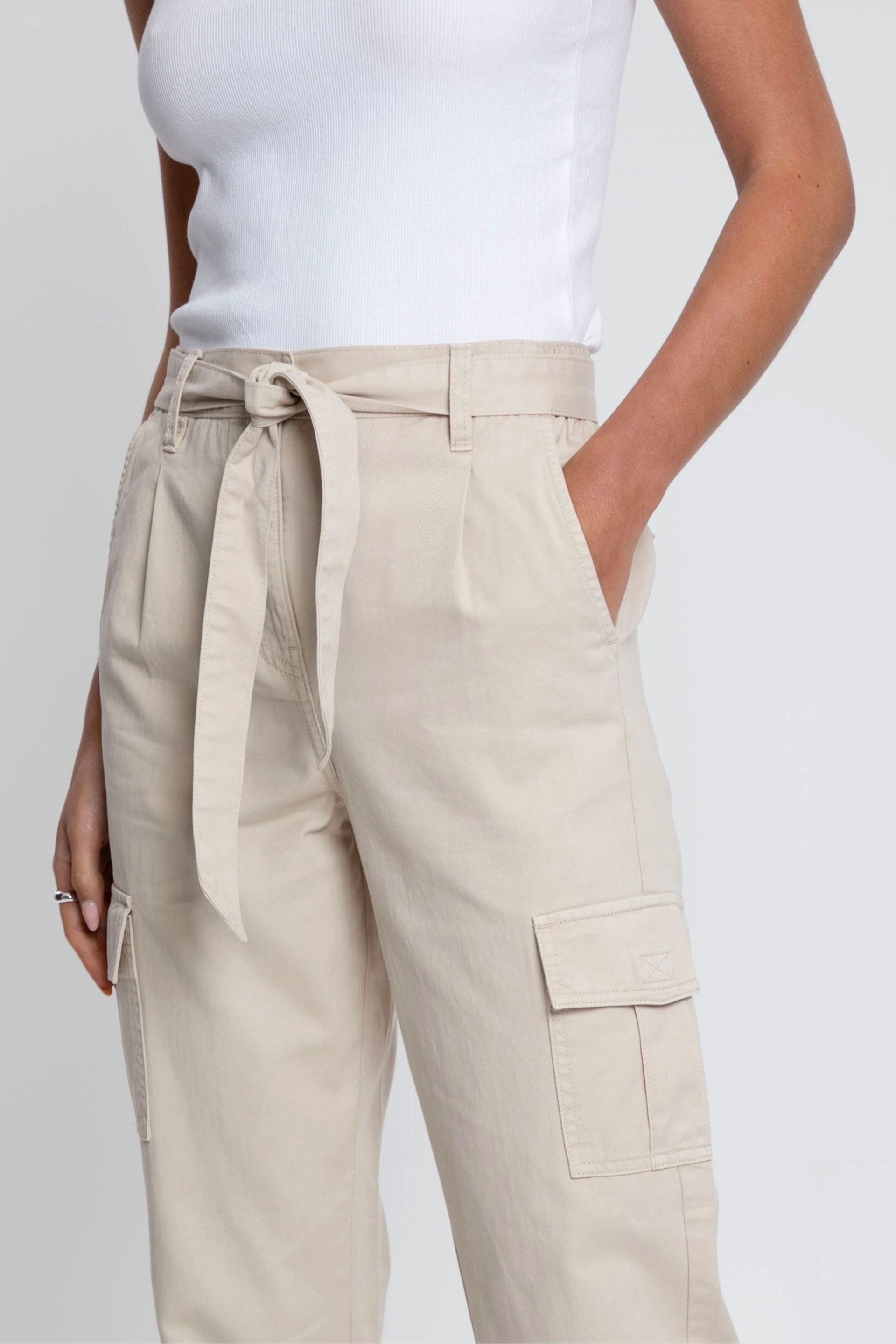 Threadbare Natural Cargo Utility Straight Leg Belted Trousers - Image 4 of 4