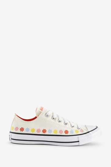 Converse White Flower Detail Chuck Ox Trainers