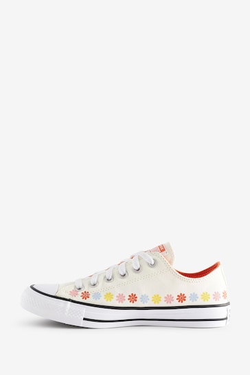 Converse White Flower Detail Chuck Ox Trainers