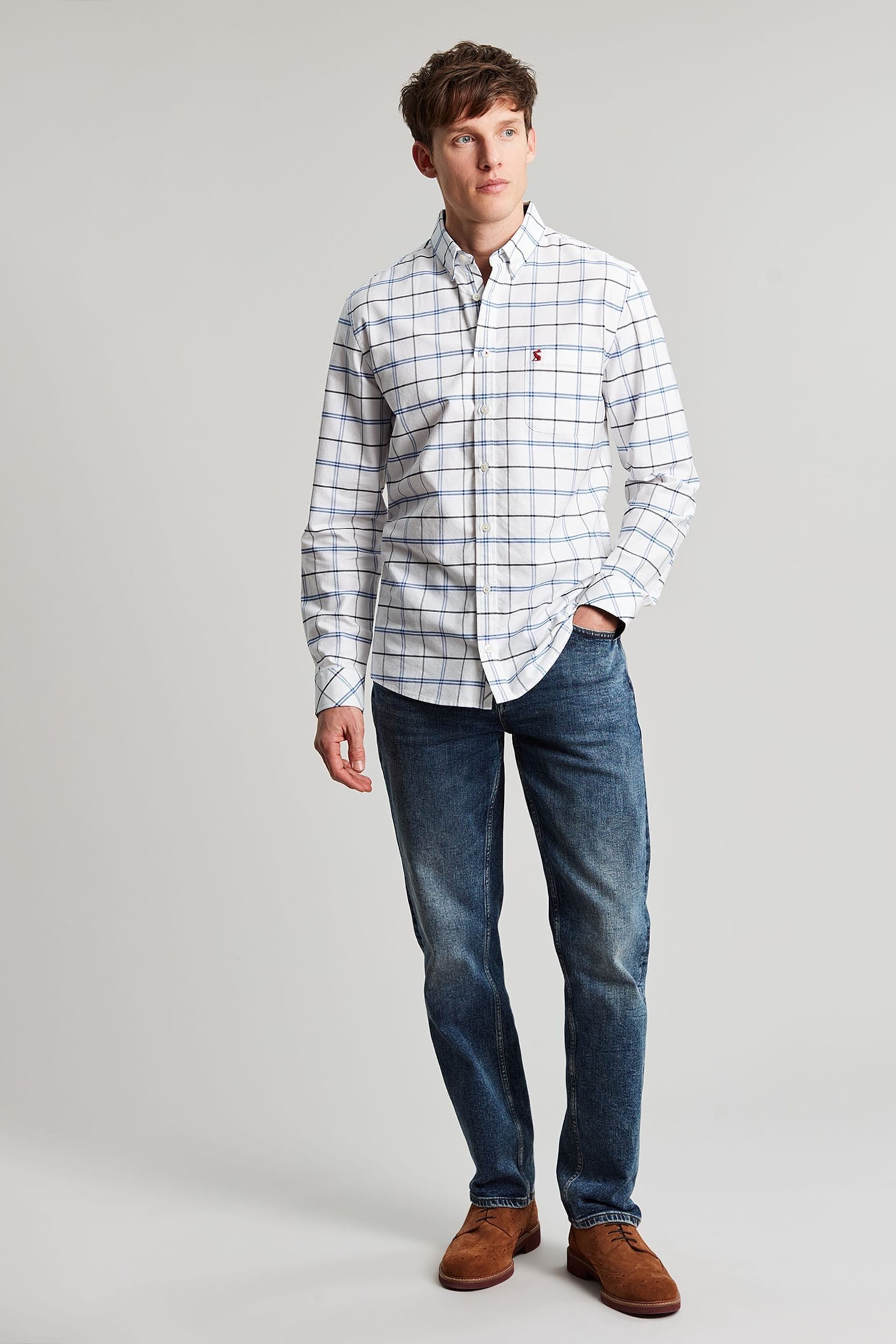 Joules Welford White/Blue Cotton Check Shirt - Image 6 of 8