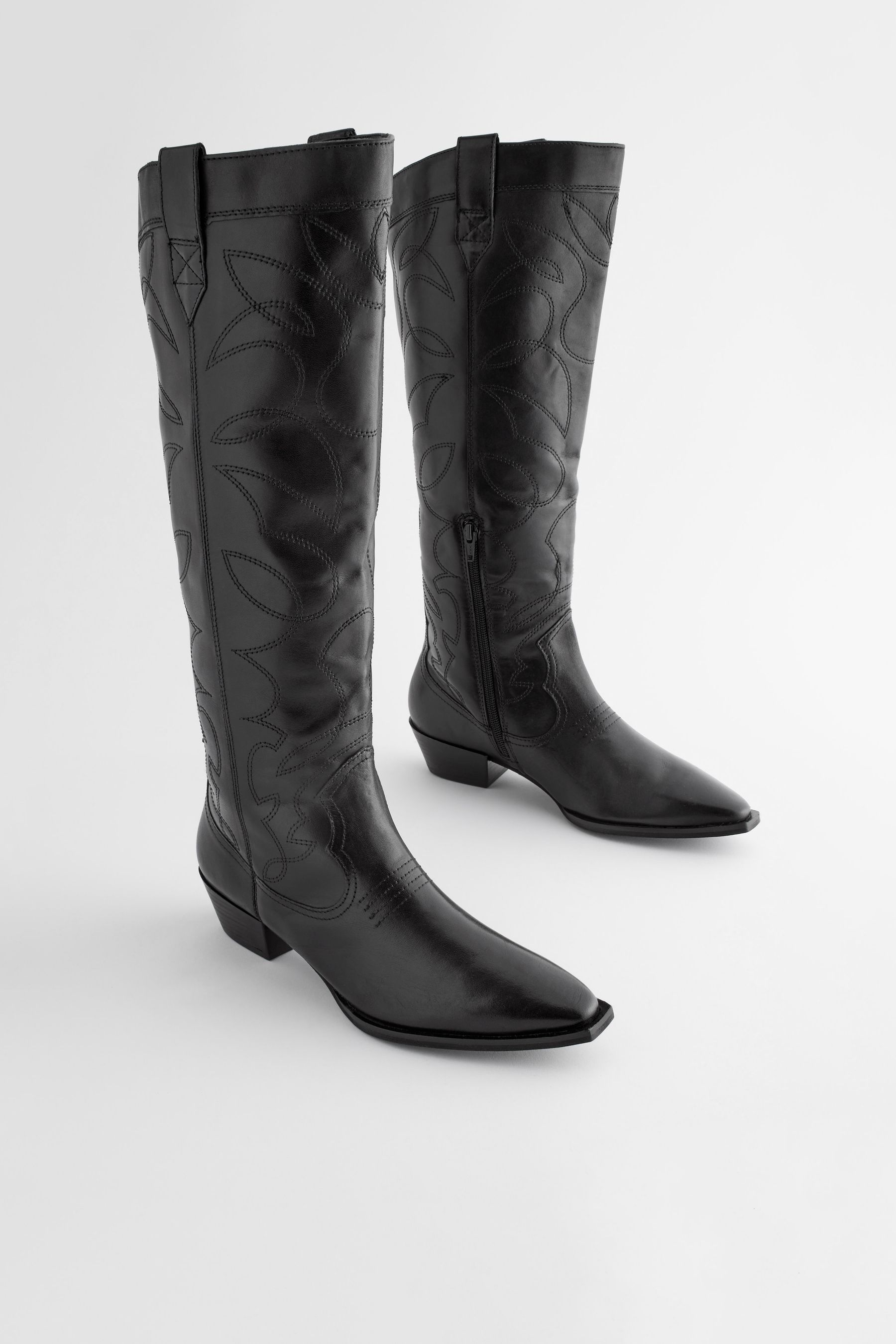 Buy Black Forever Comfort Stitched Detail Western Boots from Next Luxembourg