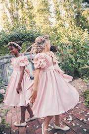 Angel & Rocket Blush Pink Portia Pleated Bodice Bow Dress - Image 2 of 9