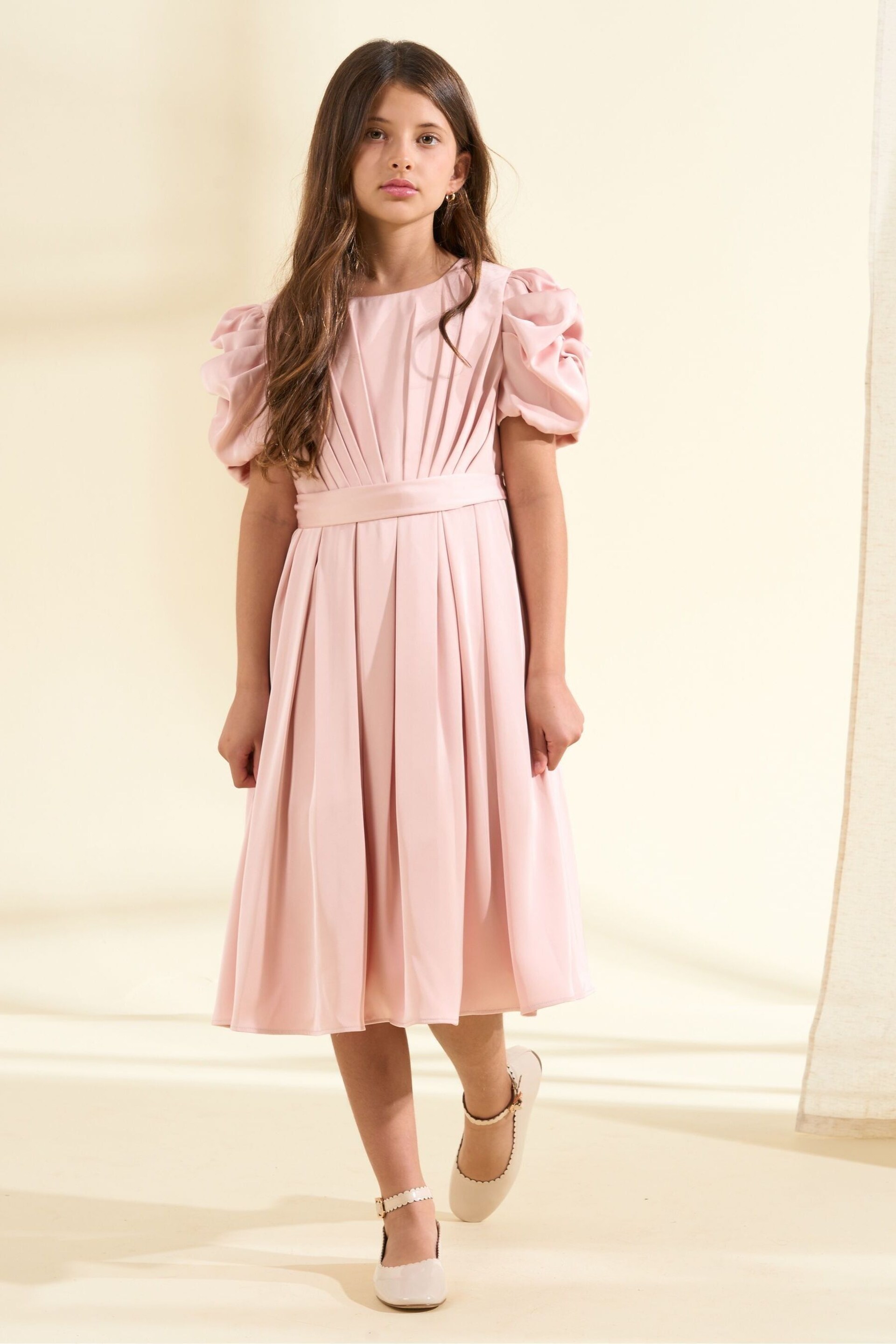 Angel & Rocket Blush Pink Portia Pleated Bodice Bow Dress - Image 3 of 9