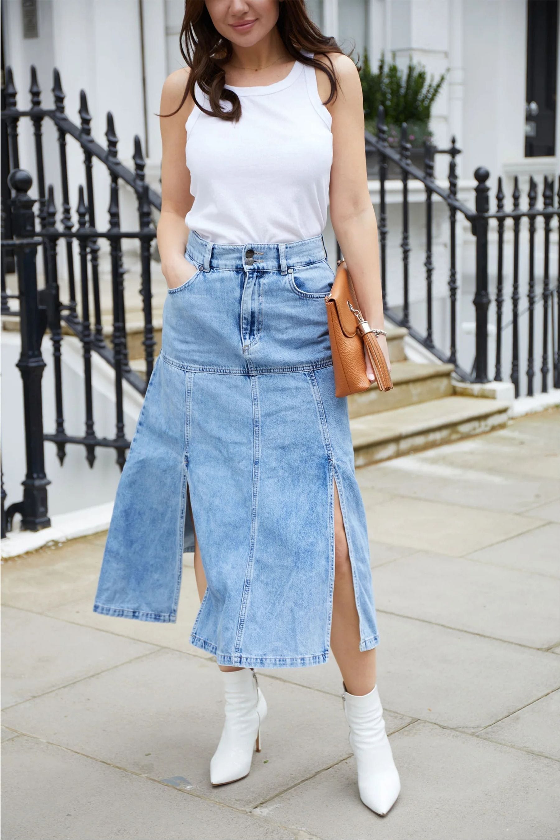 Buy DONNA IDA Blue Sienna A Line Denim Midi Skirt from Next Luxembourg