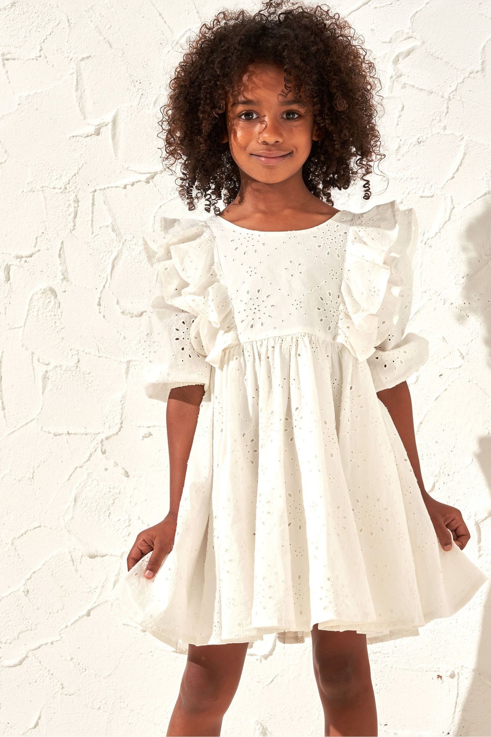 Angel & Rocket White Broderie Alessandra Ruffle Dress - Image 1 of 6