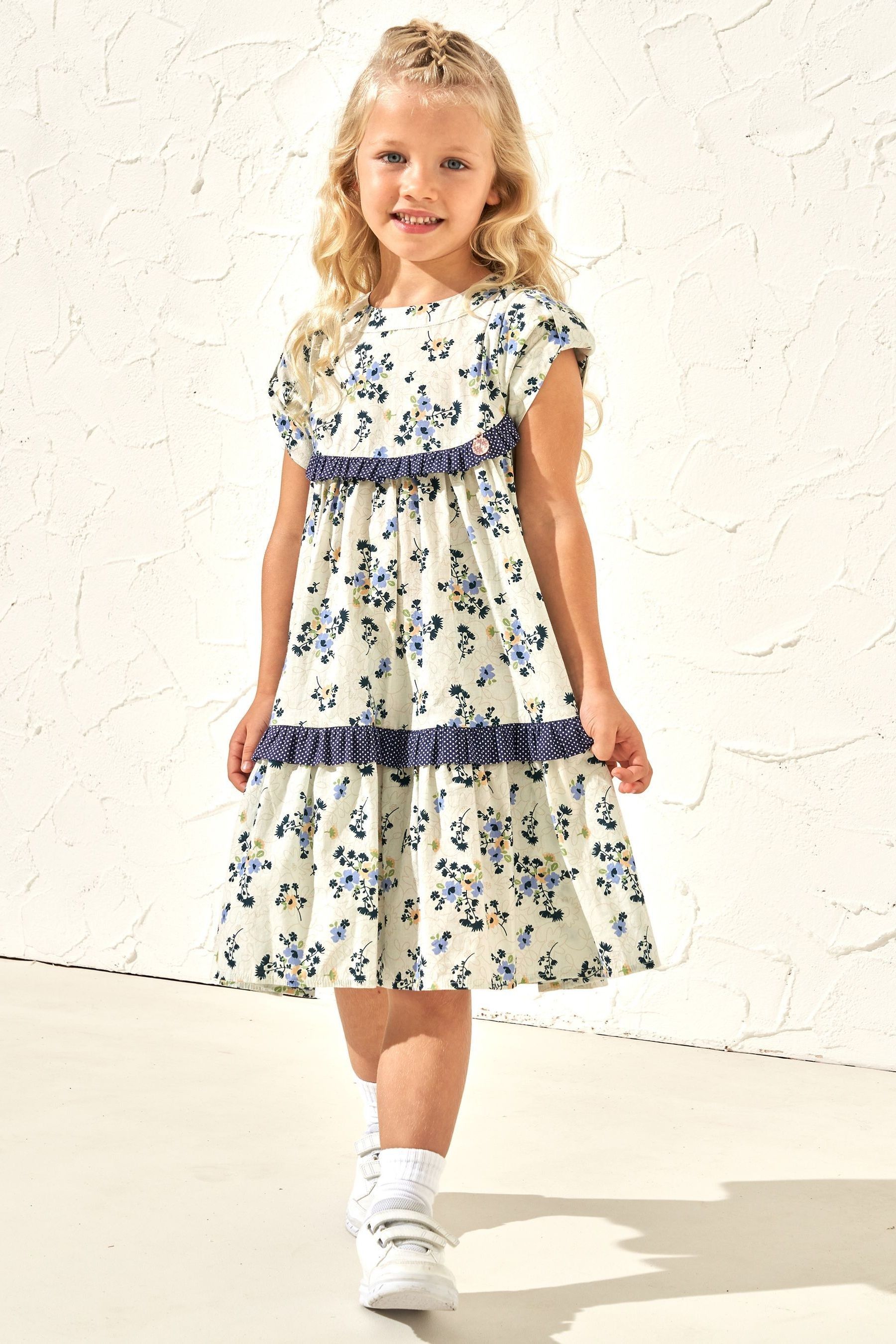 Buy Angel Rocket Blue 100 Cotton Hattie Bow Sleeve Dress from Next Luxembourg