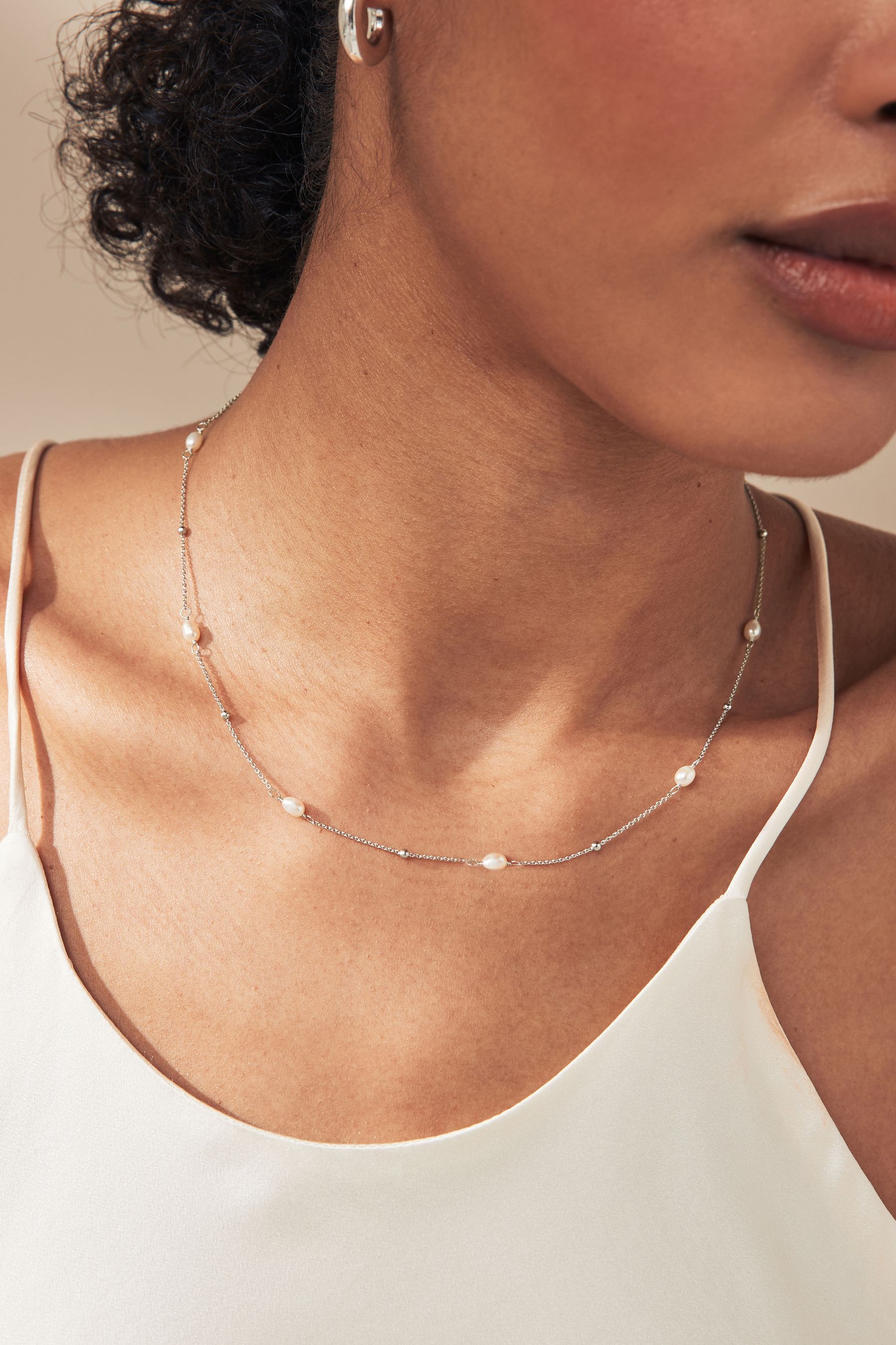 Sterling Silver Delicate Pearl Necklace