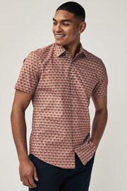 Terracotta Brown Floral Block Regular Fit Printed Short Sleeve Shirt - Image 1 of 7