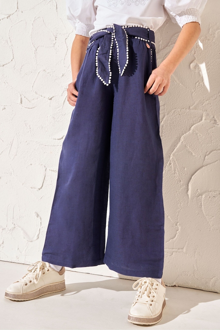 Angel & Rocket Blue Erica Tie Waist Linen Blend Cropped Trousers - Image 1 of 5