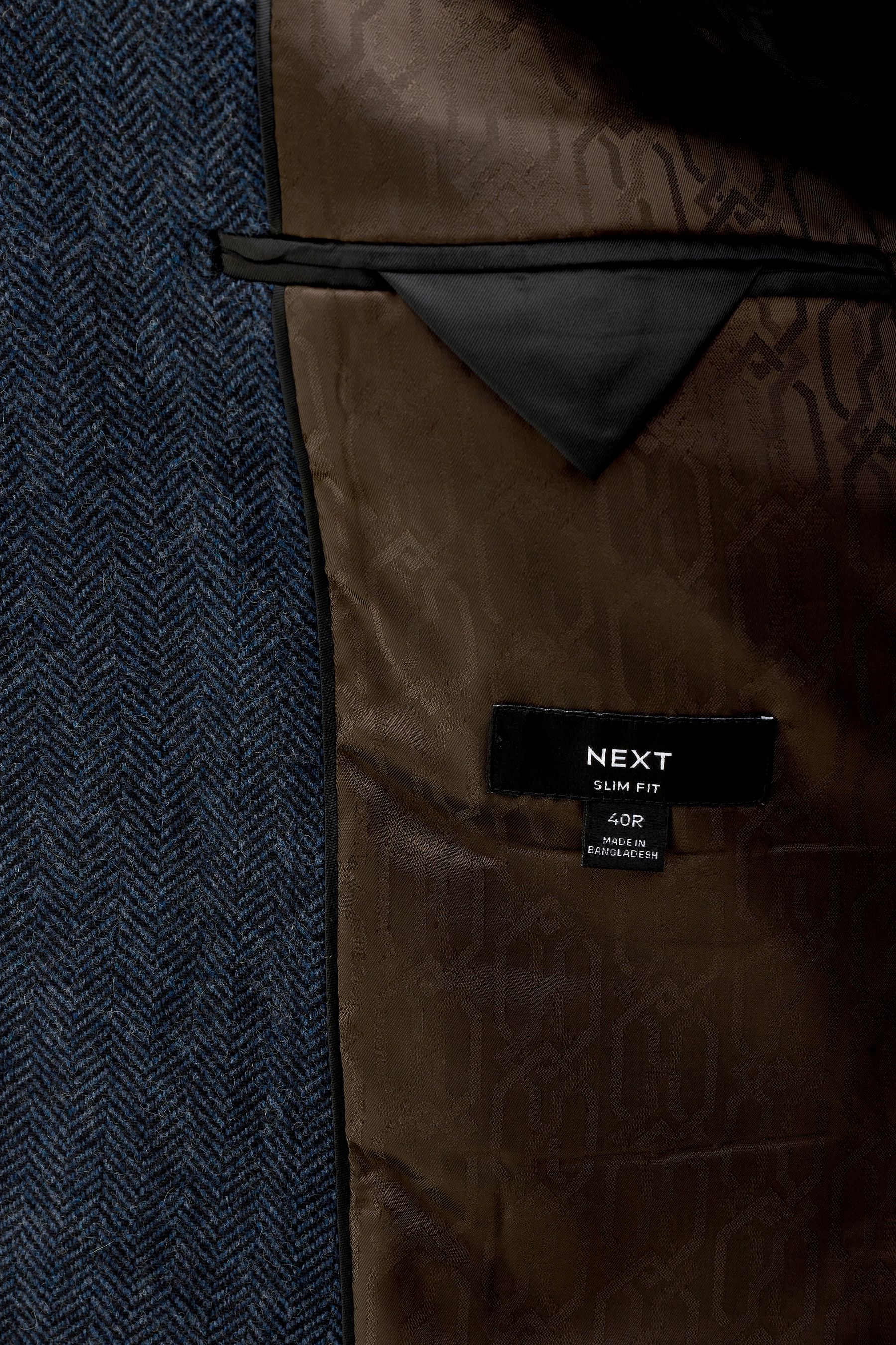 Buy Blue Slim Fit Wool Rich Herringbone Blazer from Next Ireland