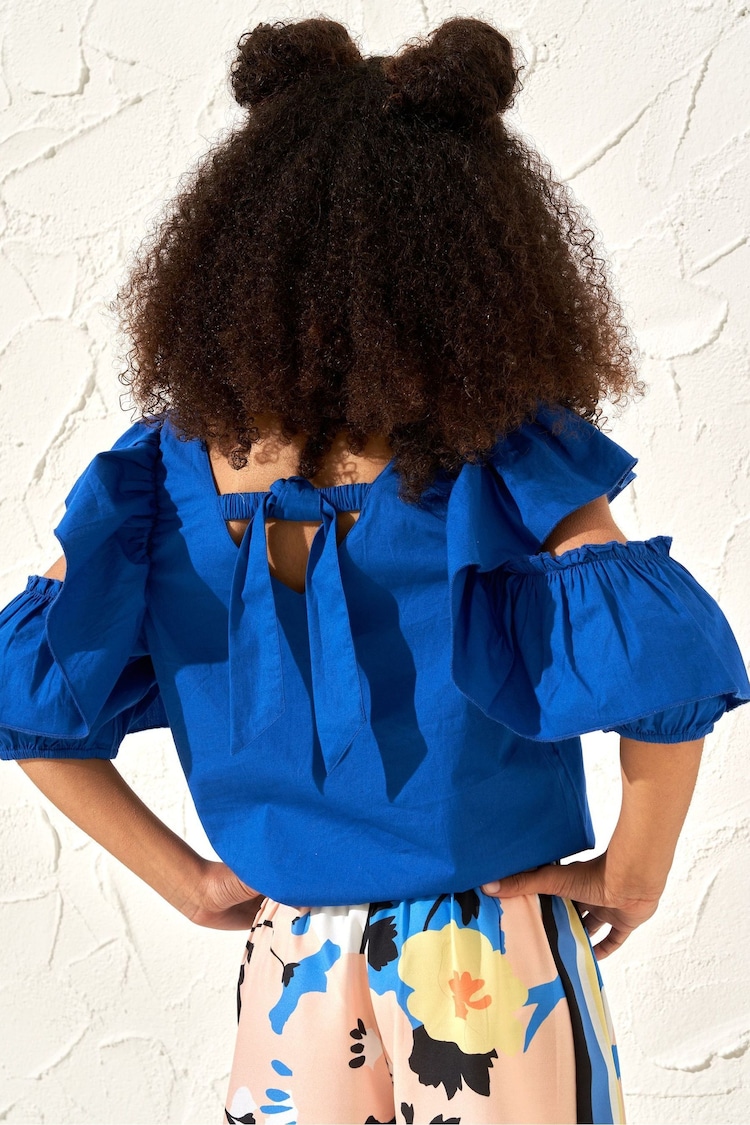 Angel & Rocket Cobalt Blue Nicole Ruffle Shoulder 100% Cotton Top - Image 2 of 6