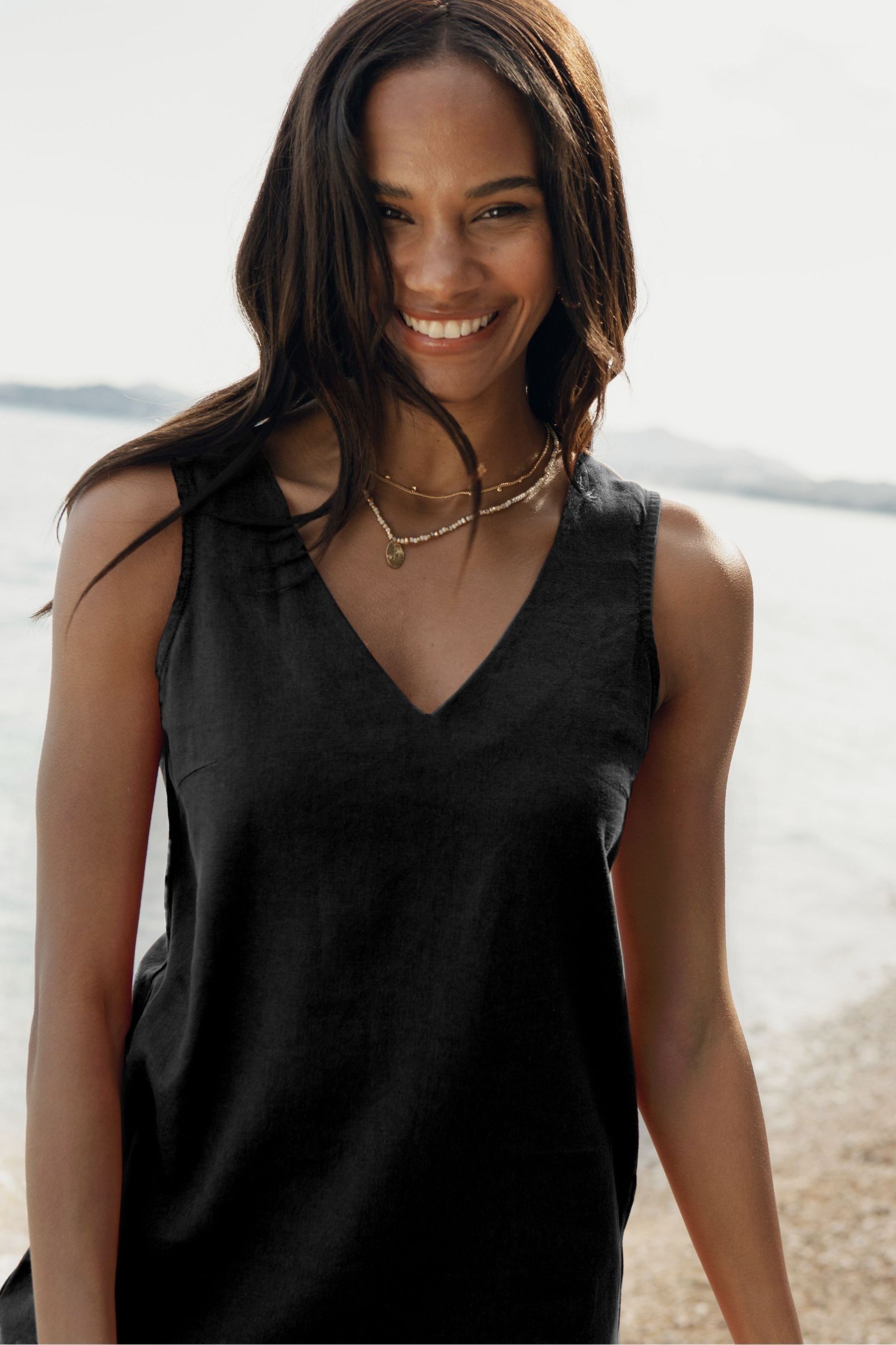 Buy Threadbare Black Linen Blend V Neck Shift Dress from Next Canada