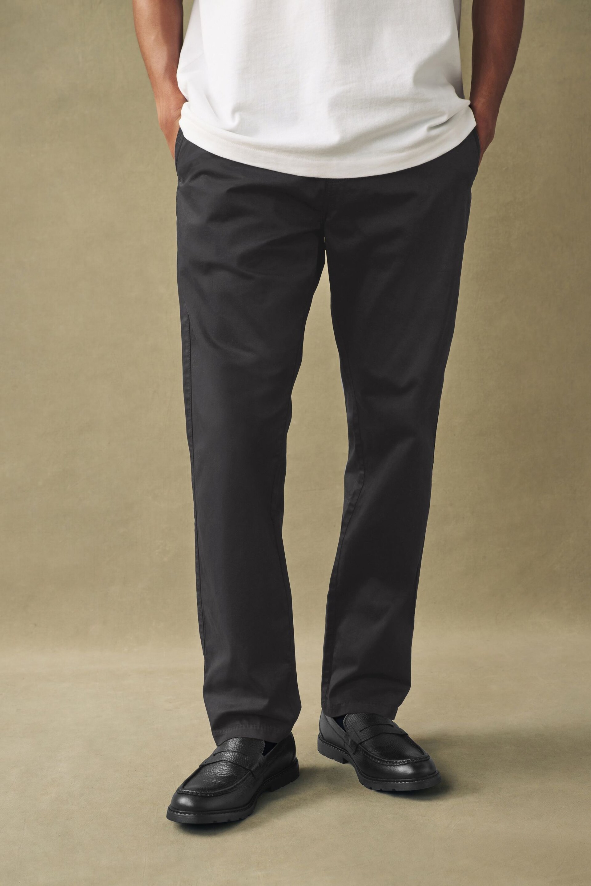 Black Slim Fit Premium Laundered Stretch Chinos Trousers - Image 1 of 10