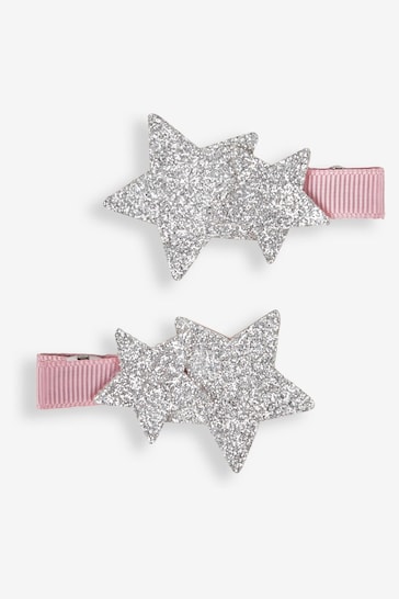 JoJo Maman Bébé Silver 2-Pack Star Glitter Clips