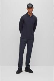BOSS Dark Blue Plisy Collar Detail Long Sleeve Polo Shirt - Image 5 of 7