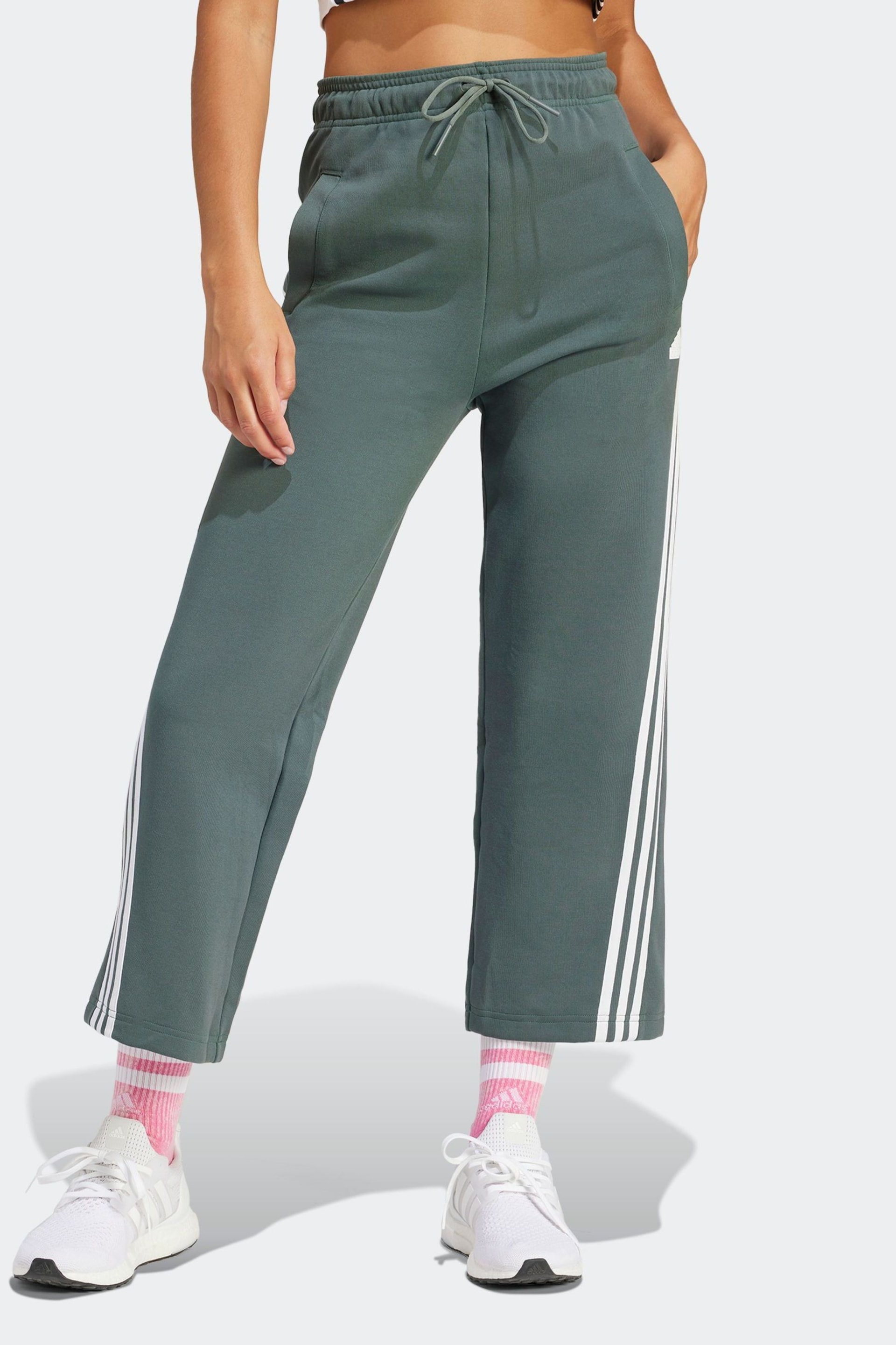 adidas Green Sportswear Future Icons 3-Stripes Open Hem Joggers - Image 1 of 6