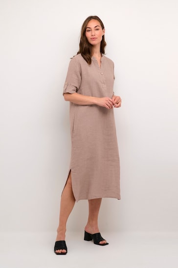 Cream Bellis 3/4 Sleeve Brown Midi Dress
