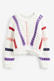 Benetton Girls Multi Stripe Crochet Jumper - Image 2 of 3