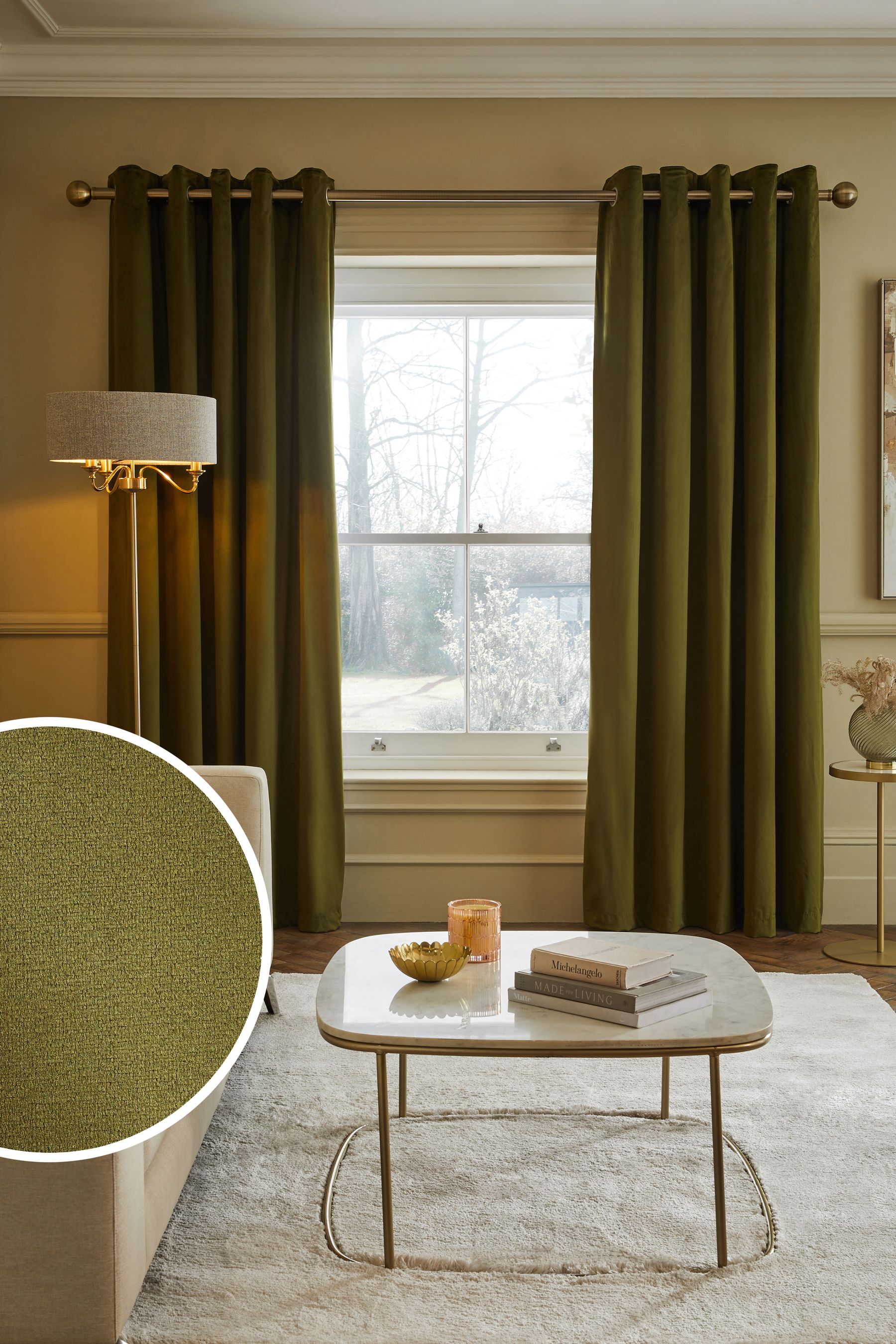 Buy Olive Green Matte Velvet Super Thermal Eyelet Curtains from
